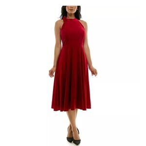 NWT Maison Tara red velvet halter fit & flare dress size 14
